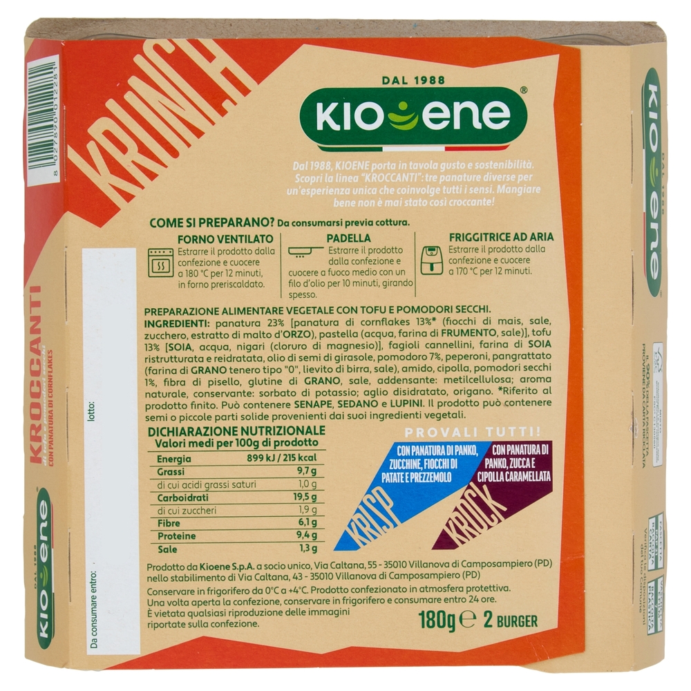 Kioene Kroccanti di tofu e pomodori secchi 2 Burger 180 g